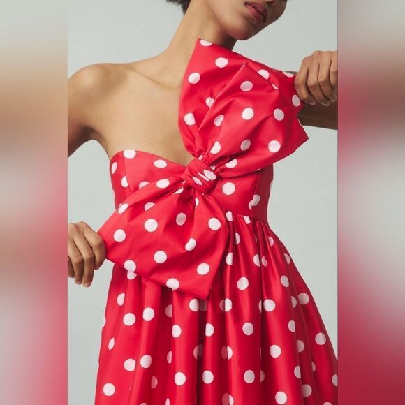 Anthropologie Atsu Sally Bow Midi Dress In Red Motif Size Small NWT - Picture 2 of 10